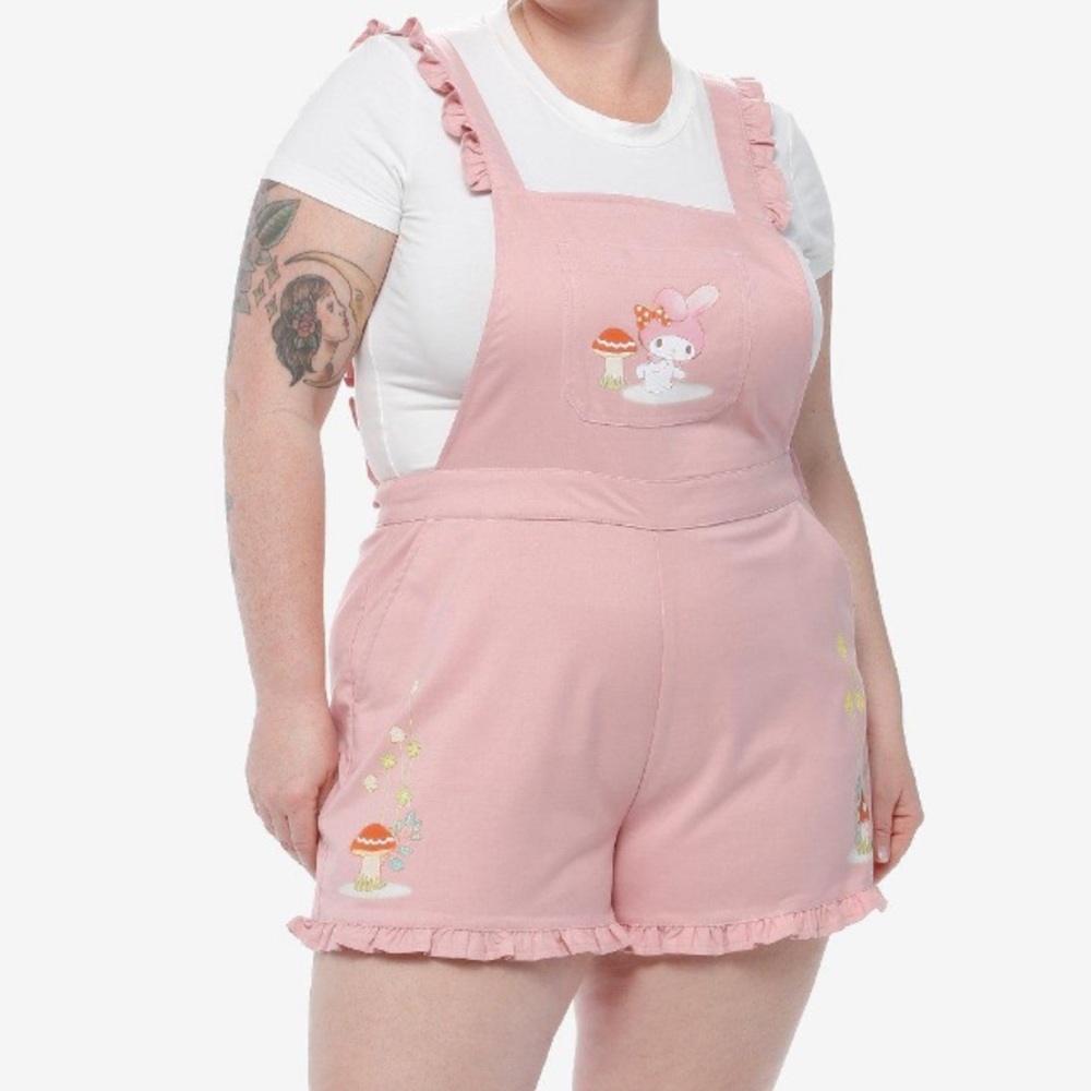 My‎ Melody Mushroom Pink Ruffle Shortalls Plus Size Hot Topic Sanrio Hello Kitty